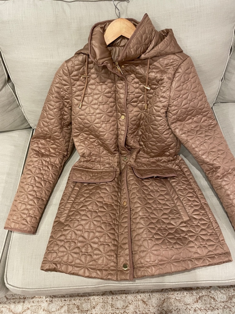 kate spade Quilted Hooded Puffer Coat - Brown